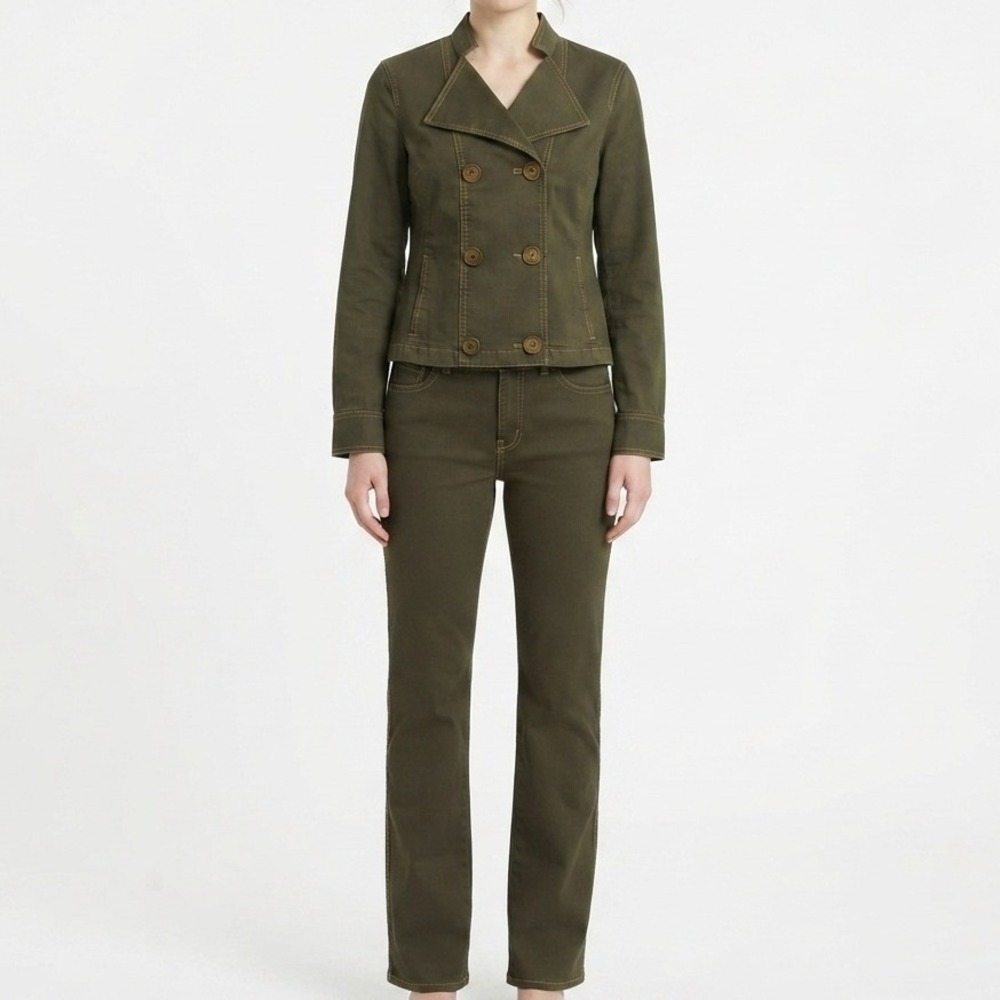 Doncaster Sport Pant Suit Womens 4P Olive Green Double Breasted Jacket Pants Set
